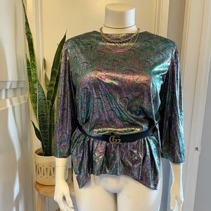 Vintage metallic peacock foil blouse